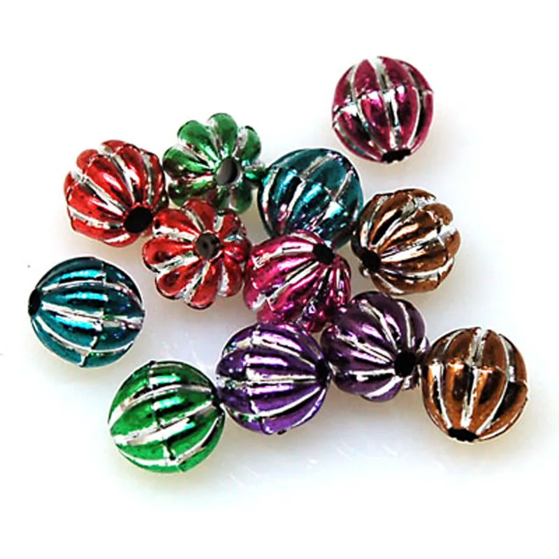 Beads,Loose beads 8mm pumpkin shape colorful beads with silverline sold of 1100pcs