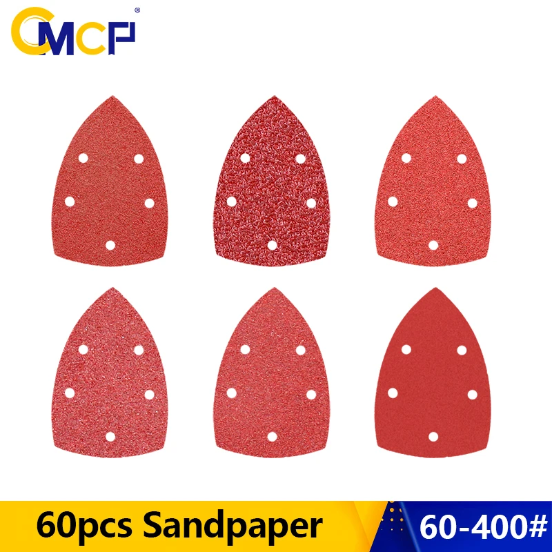 CMCP Self-adhesive Sandpaper 60pcs 60-400Grit Sanding Paper  Triangle 5 holes Delta Sander Hook Loop Sanding Disc Abrasive Tool