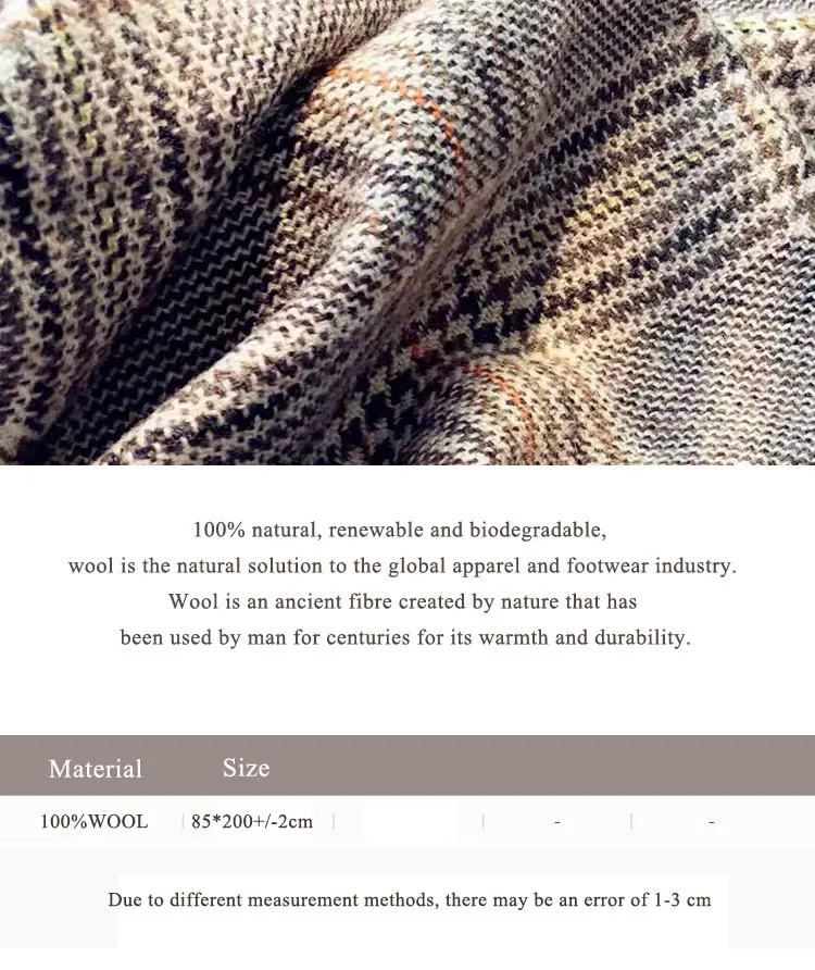 Designer Plaid Frauen Schal Wolle Hahnentritt Warme Lambwool Herbst Winter Schals schals luxus marke neck bandana pashmina Warps – Detail 3