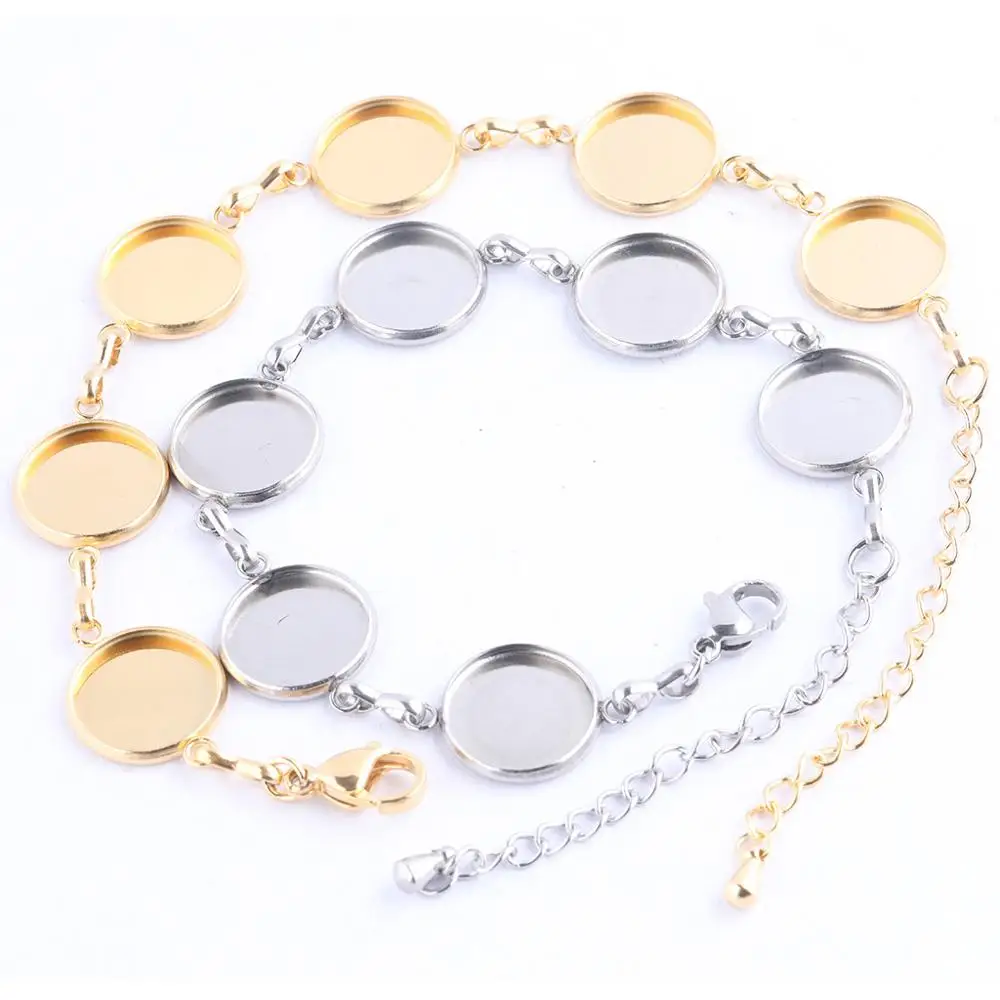 2 szt. Stal nierdzewna pozłacana 12mm okrągła bransoletka Cabochon ustawienie podstawy wykroje Diy Bezel tace na bransoletki tworzenia biżuterii