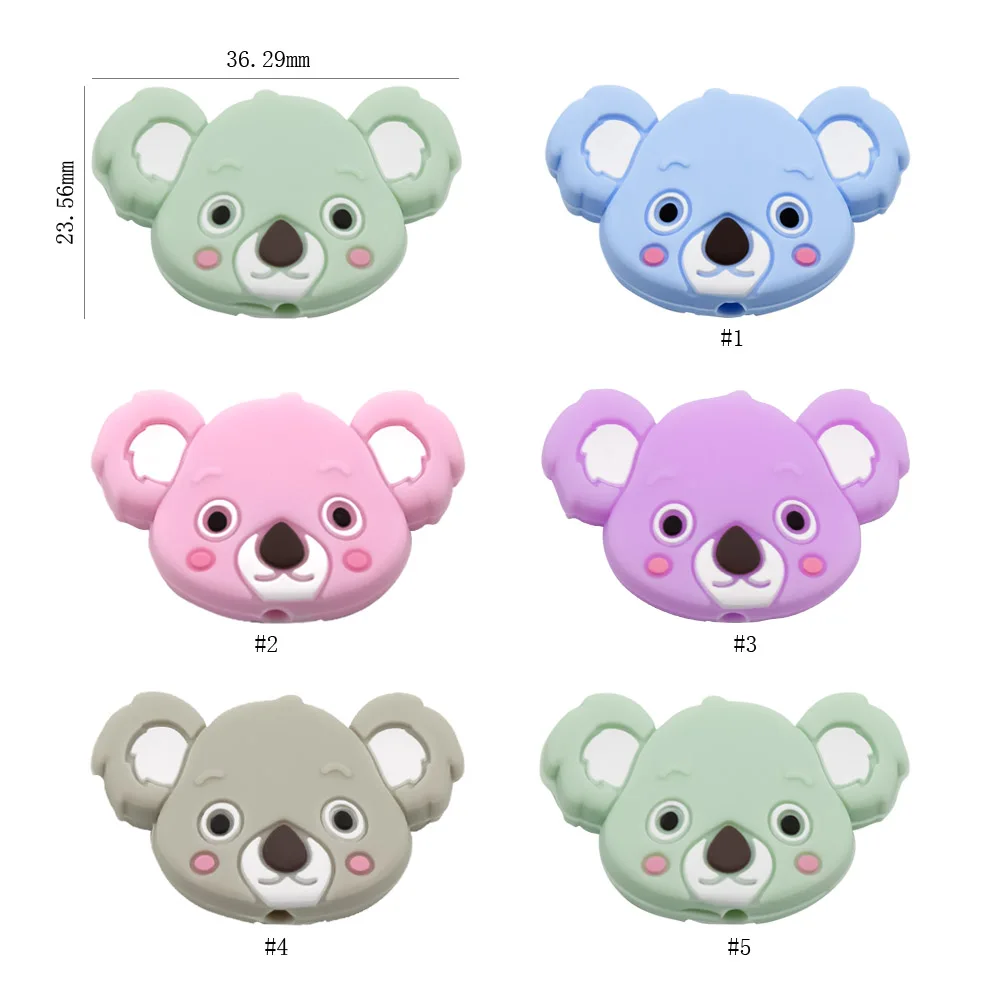 Cute-Idea 5pcs Silicone Koala Head teethers baby Teething beads Pearl DIY kids Pacifier Chain toys Accessories Baby Product