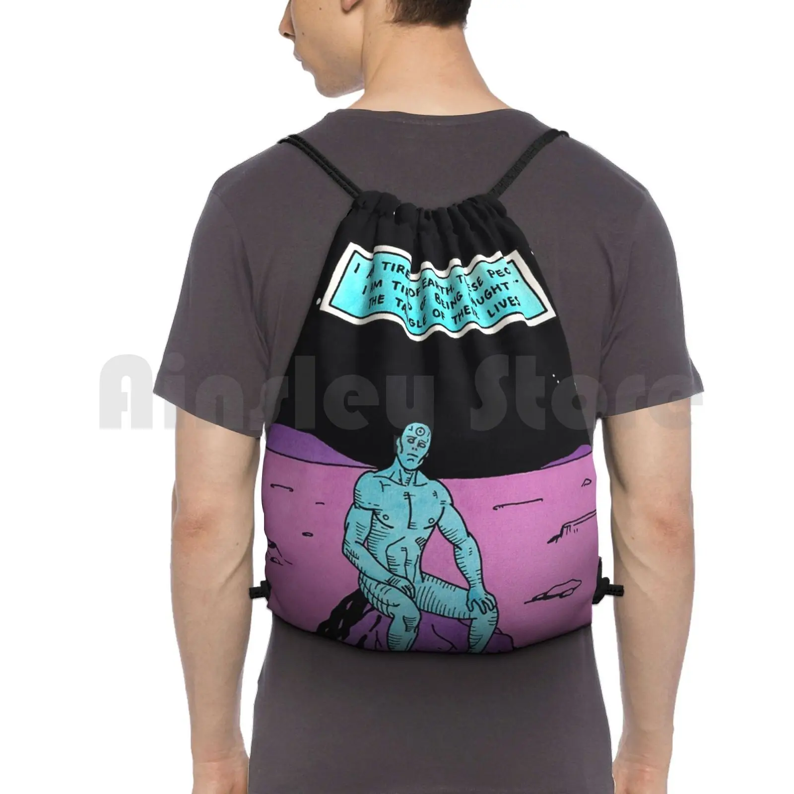 Dr Manhattan I'm Tired Backpack Drawstring Bag Riding Climbing Gym Bag Watchmen Watchmen 80s 1980s Comic Book Graphic Novel