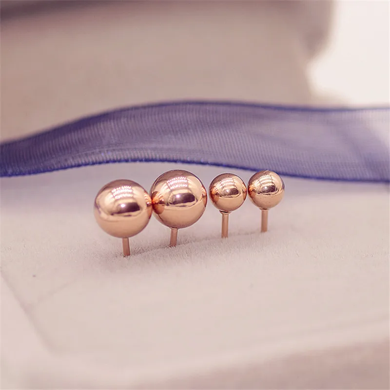 YUN RUO Rose Gold Color Simplify Smooth Ball Stud Earring Woman Gift Titanium Steel Fashion Jewelry Never Fade Drop Shipping