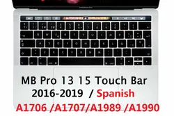 Mềm Mại Cho Macbook Pro 13 15 Thanh Cảm Ứng 2016 Tây Ban Nha 2019 EU Mỹ Bàn Phím Silicon A1706 A1707 A1989 A1990 bảo Vệ Bàn Phím