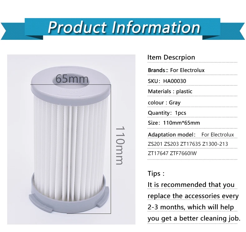 Washable robot vacuum cleaner Cartridge Pleated HEPA Filter EF75B for Electrolux ZS203 ZTI7635 ZW1300-213 Replacement parts