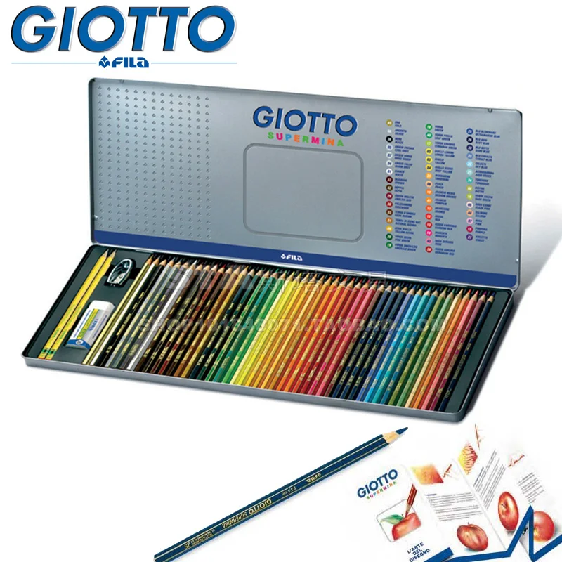 Imagem -03 - Giotto Italy Colored Pencil Grupo Caixa de Ferro Embalado de Presente High-end Lápis de Desenho Desenho de Arte 46 Pcs