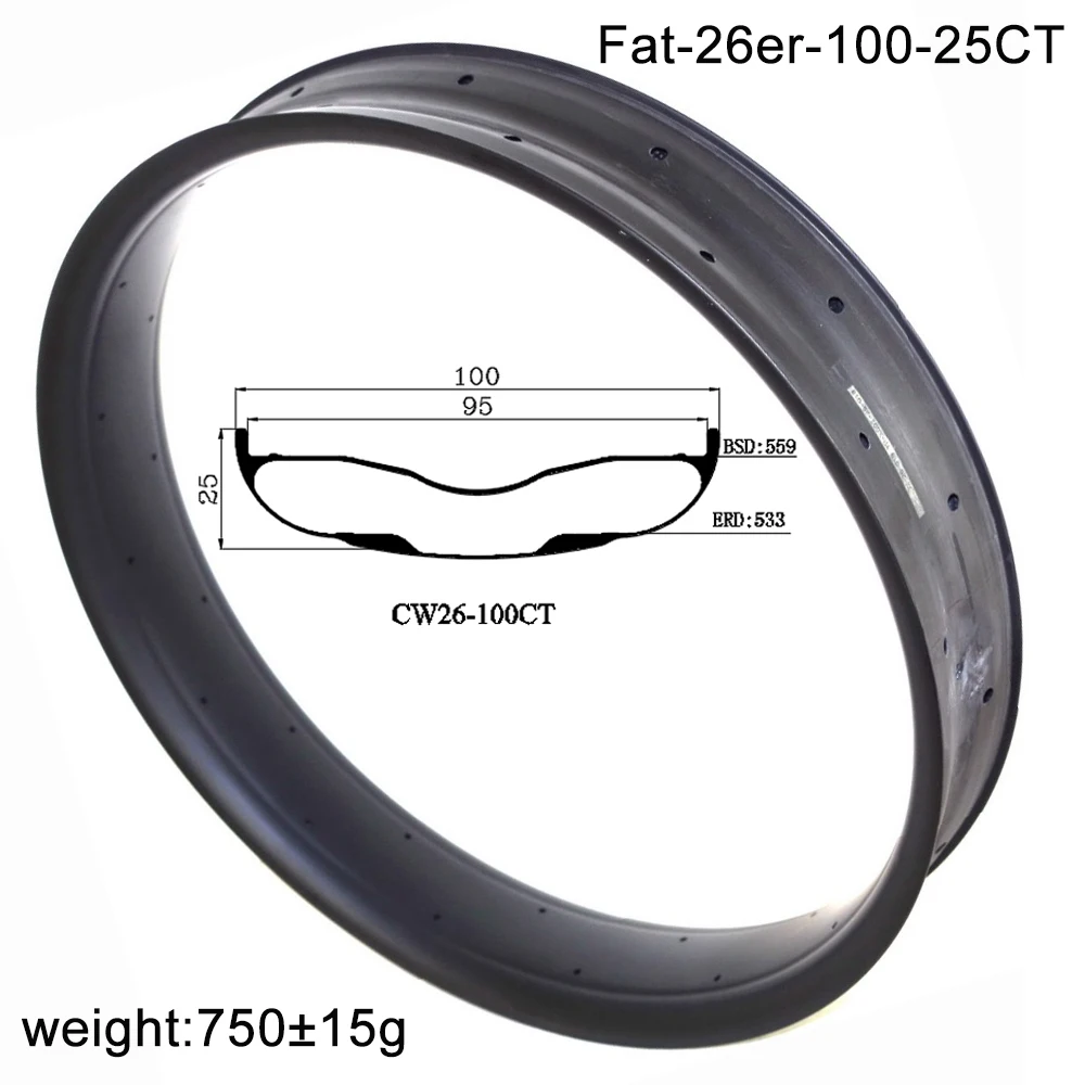 Bigest And Strongest Carbon Bike Parts Online Sale 26er OEM FatBike Snow Bicycle Clincher Rim 100mm Width 25Mm Depth Tubeless XC