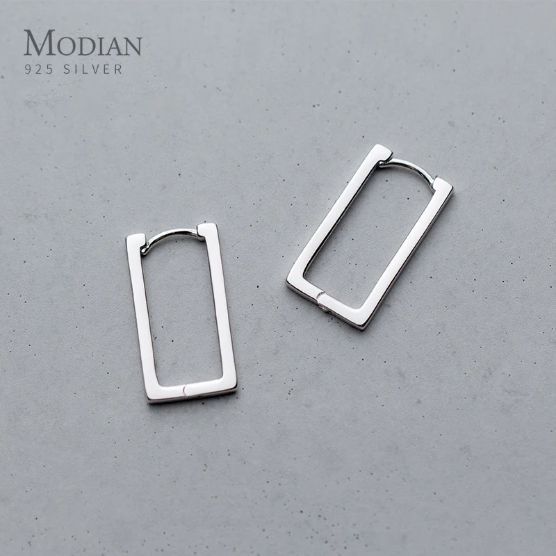 

Modian Authentic 925 Sterling Silver Fashion Design Rectangle Hoop Earrings Simple Luxury Earring for Women Trendy Fine Jewelry