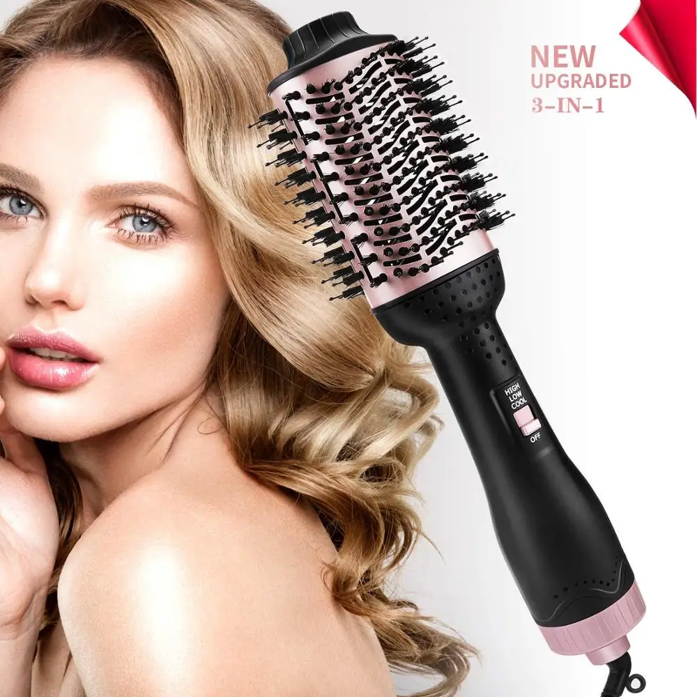 One Step Hair Dryer & Volumizer Hot Air Paddle Styling Brush Negative Ion Generator Hair Straightener Curler Hot Air Brush Comb