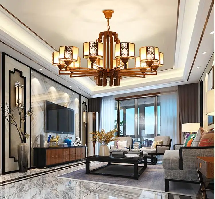 

Living room chandelier villa antique lamps large restaurant duplex building classical retro lighting