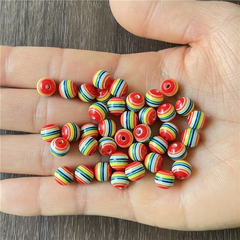 100pcs 8mm mixed batch of colorful resin national flag pattern DIY handmade necklaces bracelet spacer beads jewelry
