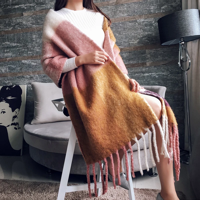 Luxury Brand Cashmere Women Plaid Scarf Winter Warm Shawl Wrap Pashmina Long Tassel Female Foulard Thick Blanket Scarves Pareo