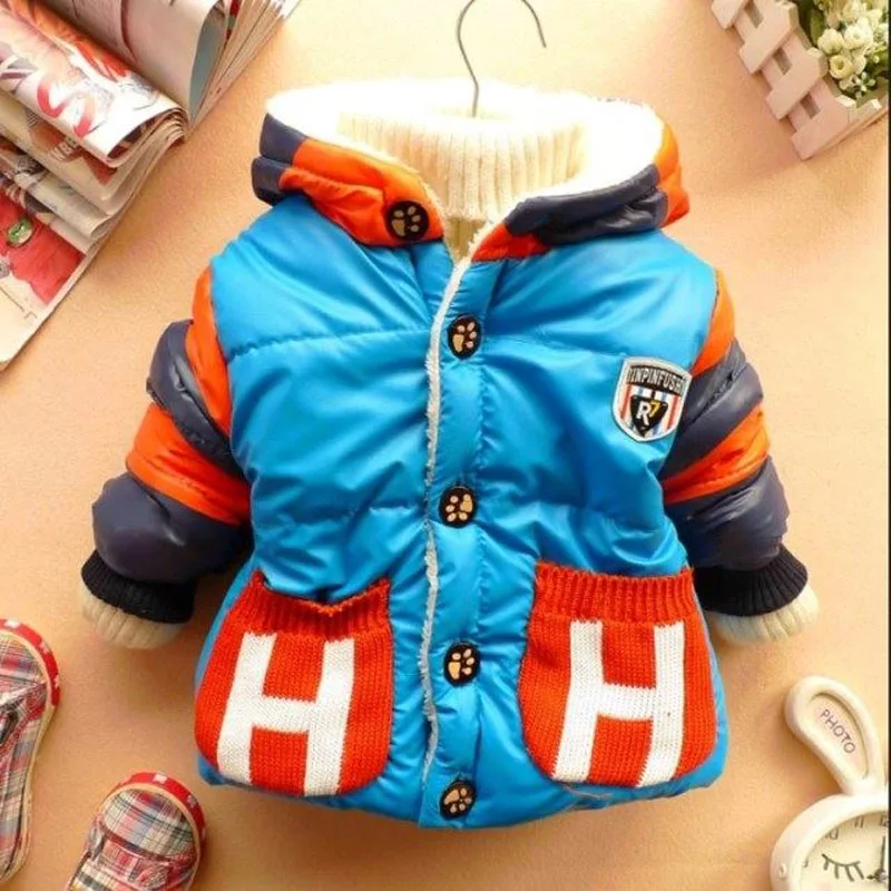 New Brand Boys Girls Autumn&Winter Clothing Jecket Casual Coats Baby Clothes Letter Hooded Thicker Kids Clothing