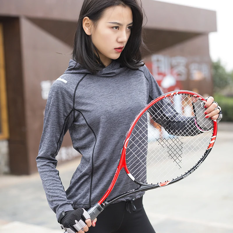 Fitness cienki dres z kapturem kobiet T Shirt sportowe koszulki do jogi Top szybkoschnący bieganie z długim rękawem koszula sportowe ubrania gimnastyczne kurtki — zdjęcie 4