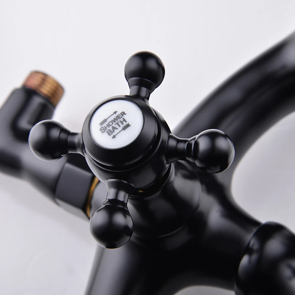 SKOWLL Rubinetto per vasca da bagno a croce a 2 fori Maniglie montate sul piano Rubinetto per lavabo con doccetta Nero WW-2503