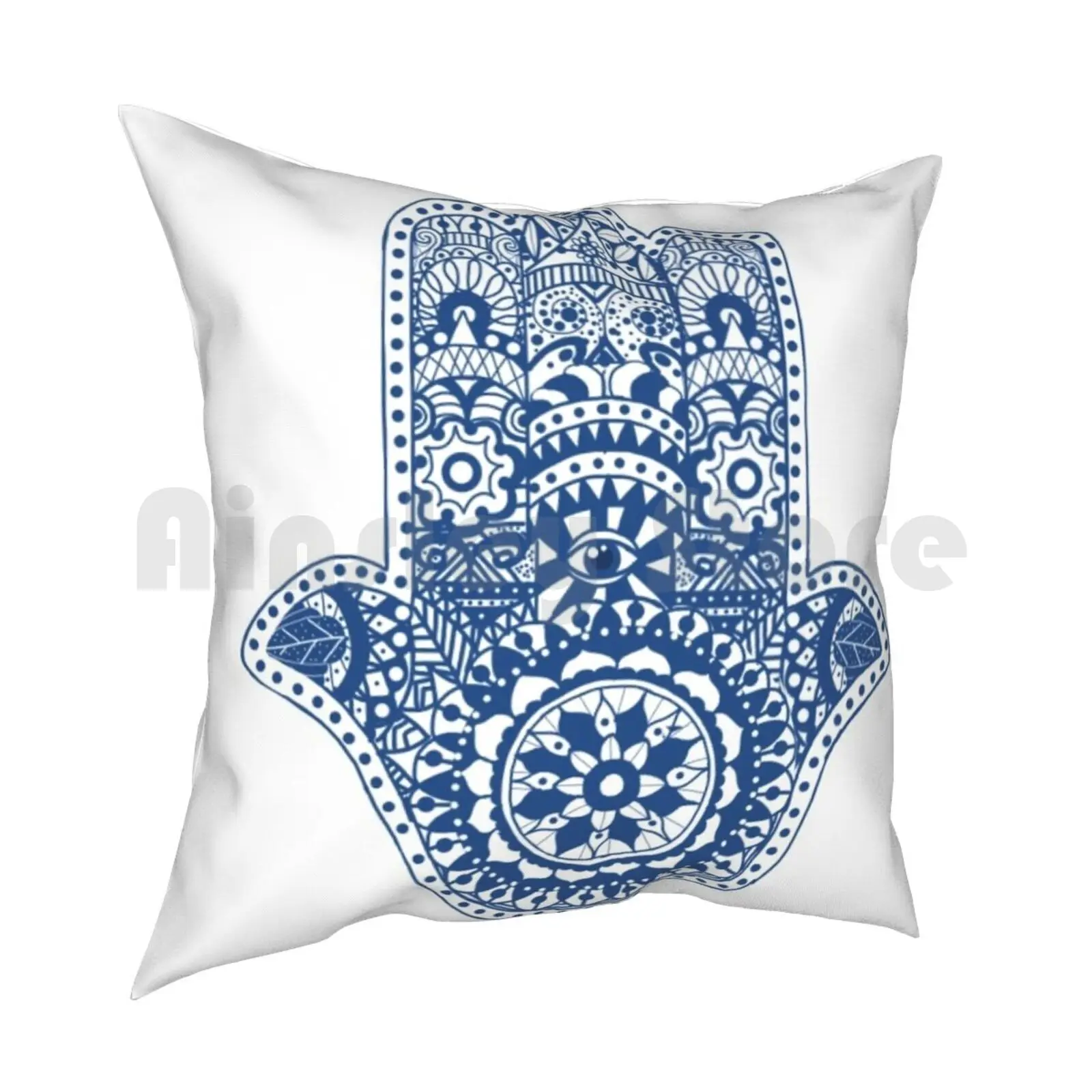 Blue Hamsa Design Pillow Case Printed Home Soft Throw Pillow Hamsa Blue Spiritual Mandala Patterns Simple