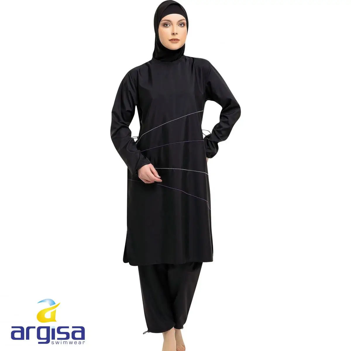 Argisa 7116 Extra Long Sleeve Hidden Zipper Full Burkini Muslim Swimwear S-XXXL Hijab Islamic Swimsuit Turkey Women Blue GRAY