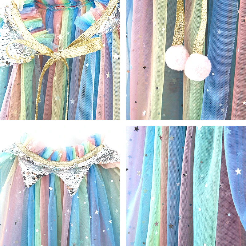 2-10 Jahre Neue Mädchen-Umhängejacke Regenbogen-Netzstoff Modischer Niedlicher Prinzessinnen-Umhang Bunter Tüll-Umhang Party-Geburtstagsgeschenk Kinderkleidung – Detail 6