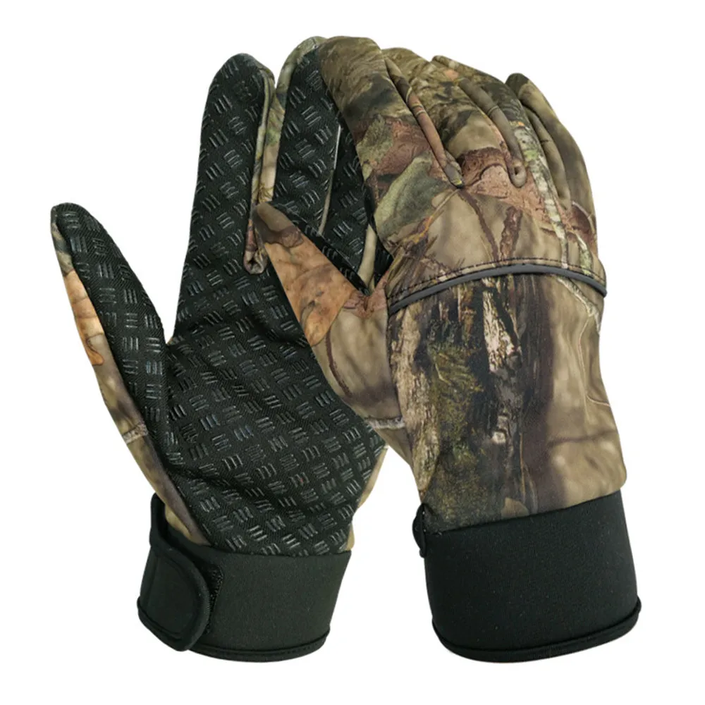 Autumn Winter Tree Bionic Camouflage Hunting Fishing Gloves Two Fingers Off Anti-Slip Riding Gloves Unisex Camo Full Mitten