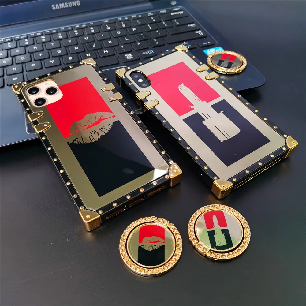 Luxury Gold Mirror Cover Sexy Lipstick Red Lips Case for Samsung Galaxy A15 A25 A35 A55 A54 A14 A52 A34 A72 A53 A33 A32 A12 A13