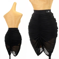 Latin Dance Clothe Sexy Mesh Wrap Hip Skirt Women Samba Rumba Practice Wear Black Latin Dance Skirt Adult Salsa Costume DNV15182