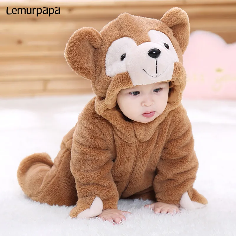 Baby Boy Girl Clothes Romper Onesie Newborn Cartoon Bear Costume Funny Rompers Flannel Warm Winter Infant Clothing