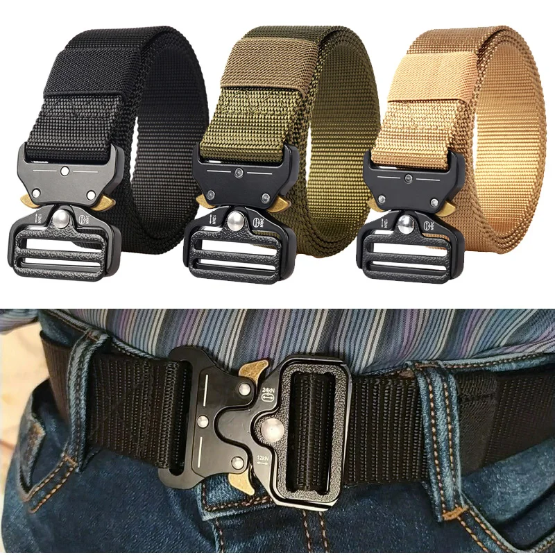 

Men's Belt Outdoor Hunting Metal Tactical Belt Alloy Buckle Military Marine Corps Canvas Belt for Men Quick Release Waistband