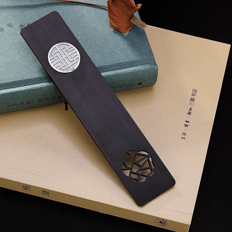 S925 Sterling Silver Original Ebony Retro Pattern Cut-out Personality Simple Unique Bookmark Send Good Gifts