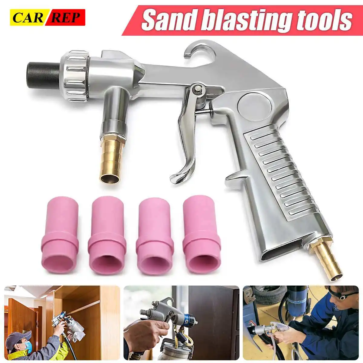 Sandblaster Air Siphon Feed Blast Nozzle Ceramic Tips Abrasive Sand Blasting with 4pcs Ceramic Nozzles Abrasive