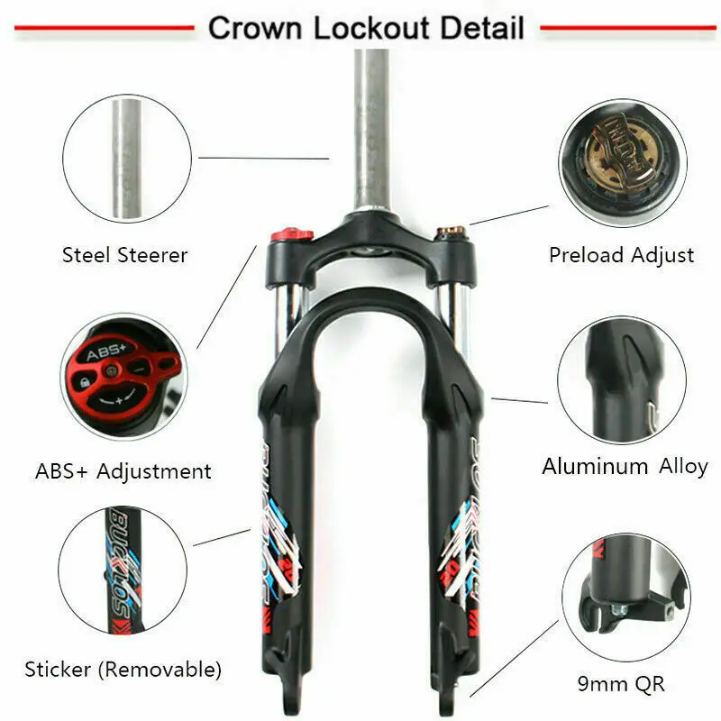BUCKLOS 20" Folding/BMX/MTB Bike Suspension Fork 1-1/8" Threadless Disc Brake Bicycle Forks 9*100mm Quick Release E-Bike Fork