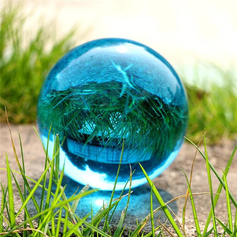 30mm-100mm Artificial Crystal Aquamarine Glass Crystal Ball With Base Healing Sphere Photography Props Lensball Decor Gift