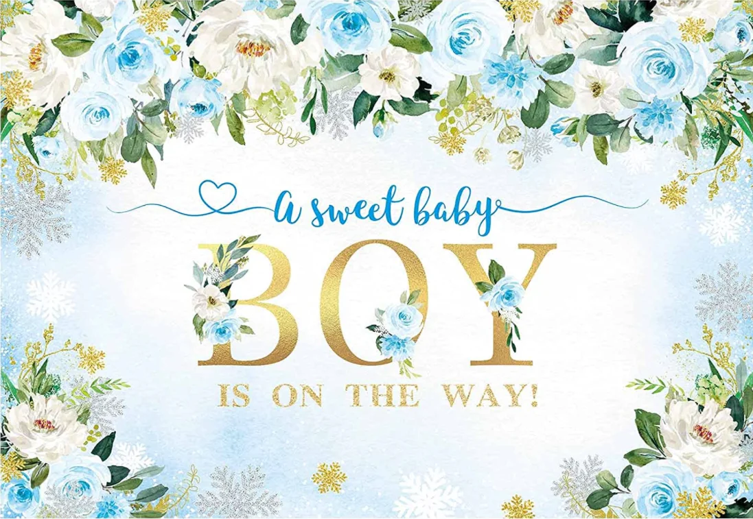 Мальчик цветочный детский душ Фотофон Румяна синий цветок фотографический баннер украшение зима это мальчик Baby Shower