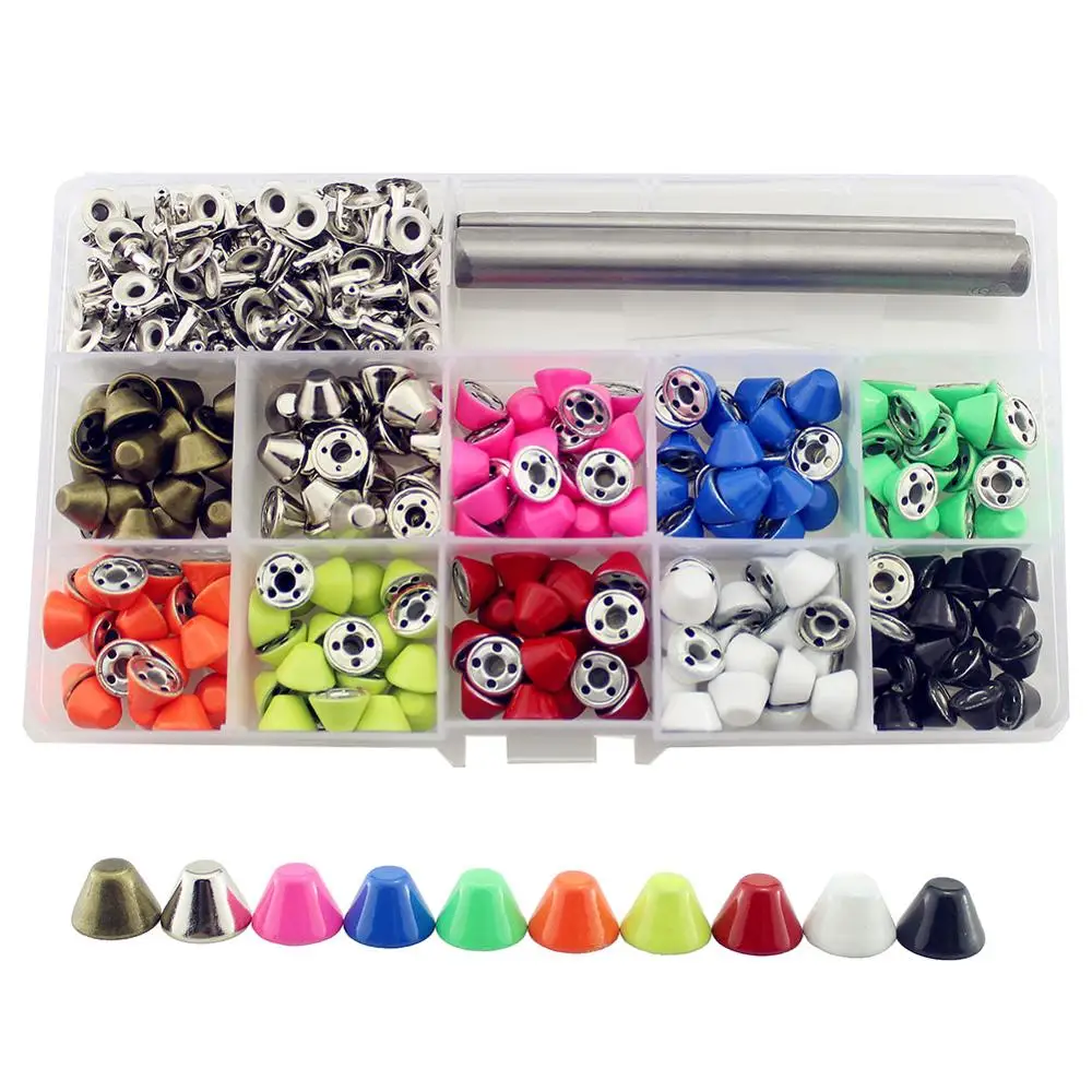 200Sets Colorful Painted 10mm Punk Bucket Rivets For Leather Craft Studs And Spikes For Clothing DIY Accessory For Shoes Bags