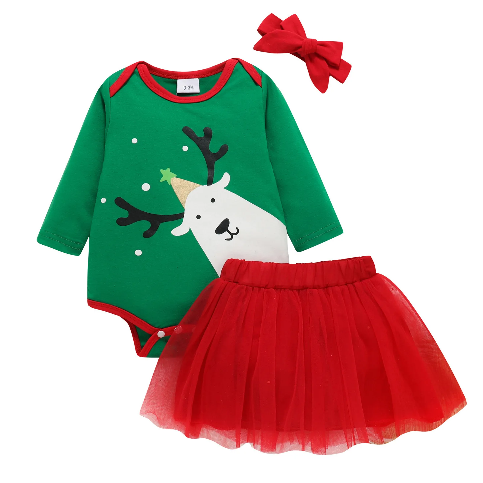 

Christmas Baby Girl Set for new born Baby Clothes Elk Print Bodysuits Tulle Skirts Christmas Infant Outfits Toddler Girl Clothes