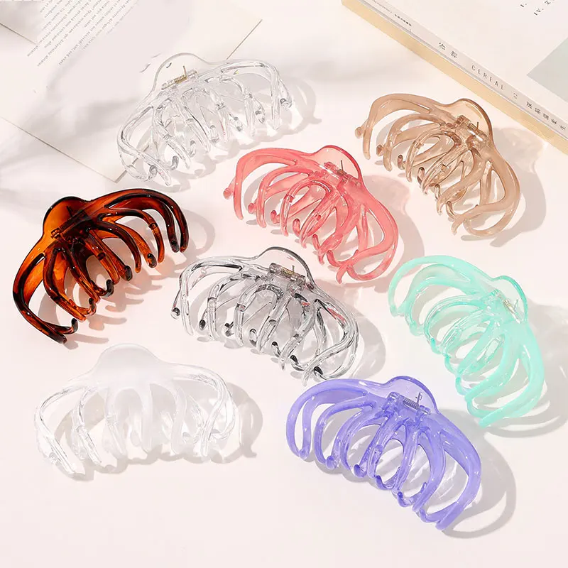 Transparent Hollow Hair Clips Crab Women Girls Hair Accessories Solid Color Big Size Plastic Hair Claws Korean Acrylic Barrette