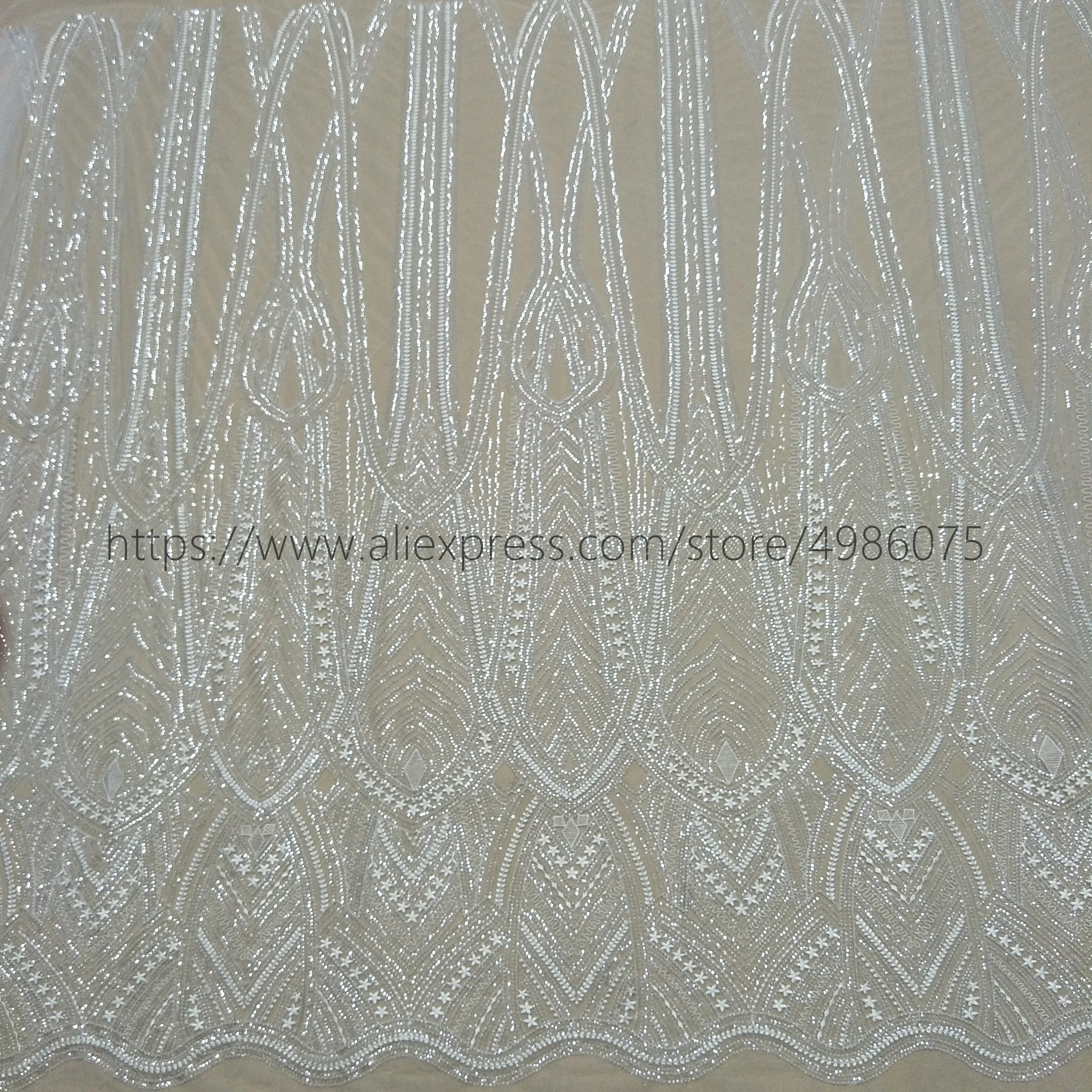 Fashion heavy beading lace fabric bridal wedding gown dress lace 130cm width sell by yard