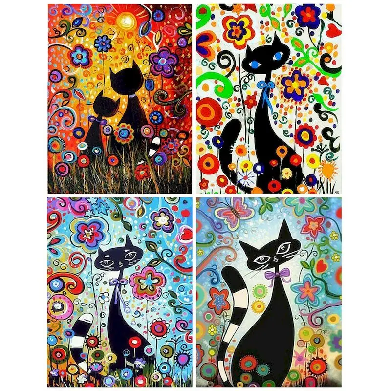 GATYZTORY Painting By Number Cartoon Cats Pictures By Number Kits For Children Acrylic Paint Photo Frames Decor Home 40x50cm