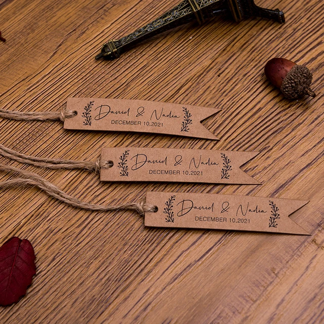 etykiety ślubne o niestandardowym rozmiarze Wedding Favor Tag dekoracja ślubna personalizuj niestandardowe etykiety naklejki 18x80mm Kraft / biała etykieta