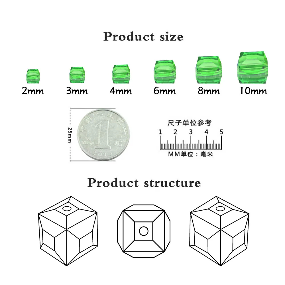 ZHUBI Crystal Cube Beads Spacer DIY Making Jewelry 2/3/4/6/8/10MM Loose Faceted Glass Square Beads For Needlework Accessories