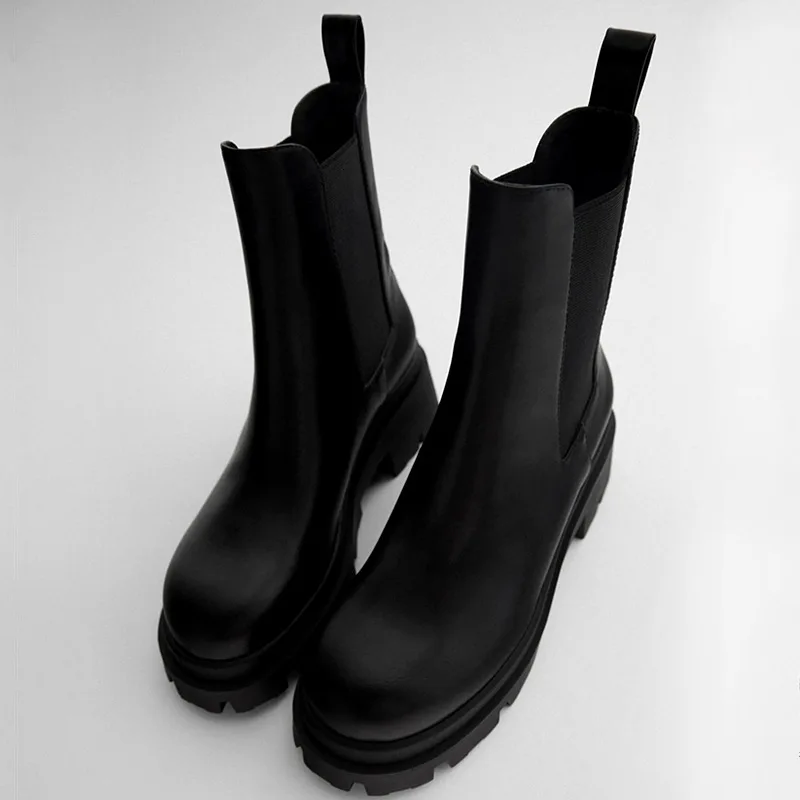 Meotina kobiety PU skóra Chelsea Boots platforma gruby wysoki obcas botki okrągłe Toe buty damskie jesień zima czarny 35-40