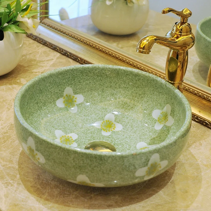 Colourful Handmade Europe Vintage Style Lavobo Ceramic Bathroom Countertop Bathroom Sink ceramic wash basin green