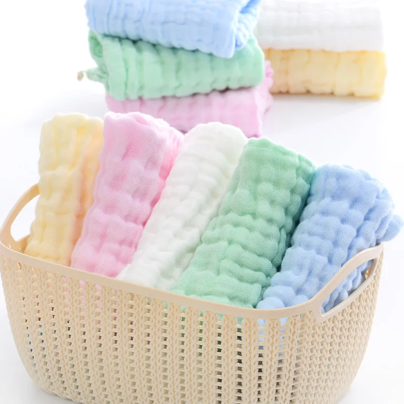 

6 Layers Solid Color Baby Cotton Washcloth Towel Children Handkerchief Infant Face Towel Gauze Saliva Towel KF230