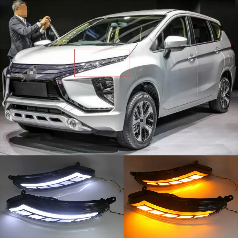 1 Pair DRL For Mitsubishi Xpander Eclipse Cross 2017 2018 2019 2020 LED Daytime Running Light fog lamp Yellow Turn Signal