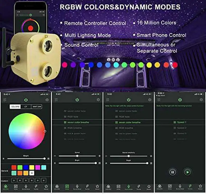 Imagem -05 - Smart Phone Remote Controlled Dual Heads 20w Twinkle Wheel Som Ativado Fibra Óptica Fonte de Luz Estrela Teto Faça Você Mesmo Motor
