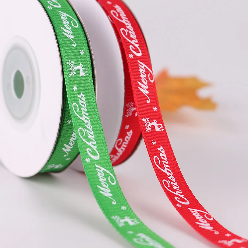 

10 Yard/9M Printed Satin Ribbons Merry Christmas Letter Wrapping Ribbon Decorative Grosgrain Ribbon For Party Decor DIY Sewing