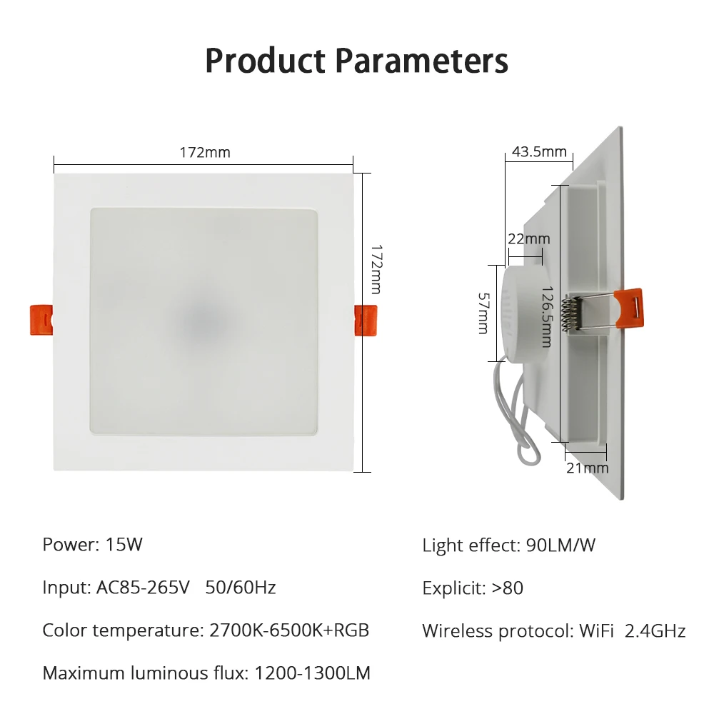 Zemismart Tuya WiFi inteligentna dioda Led Downlight RGBW 15w wpuszczane oświetlenie sufitowe z kwadratowy Panel Alexa Google domu sterowanie głosem