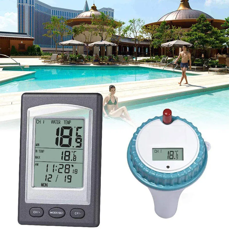 Digtal Swimming Pool Thermometer Wireless Floating Outdoor Spa Bathtub Thermometer with Calendar Alarm Clock -40~60°C Long-range