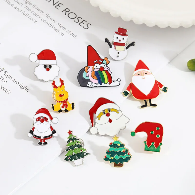 Fashion Christmas Brooches Santa Claus Hat gloves Bells Socks Snowfake Suit Metal Pins Badges Brooch New Year Gifts