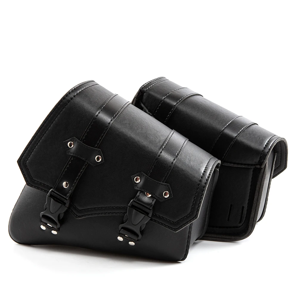 Motorcycle Black Faux Leather Saddlebags Saddle Bags Luggage Bag For Harley Sportster XL 883 1200