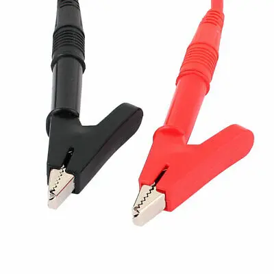 Pair Multimeter Fork Terminal Alligator Clips Extension Test Leads Cable 1 Meter